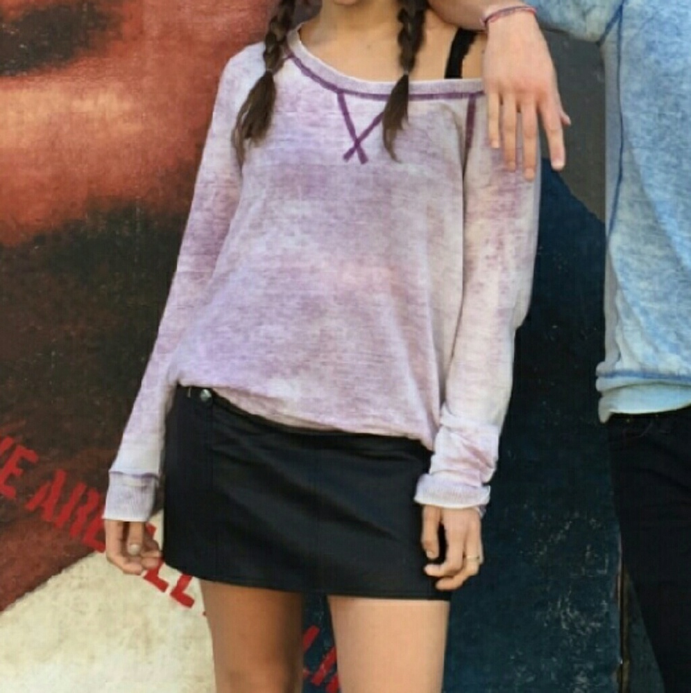 EUC off the shoulder flirty  purple wash sweater